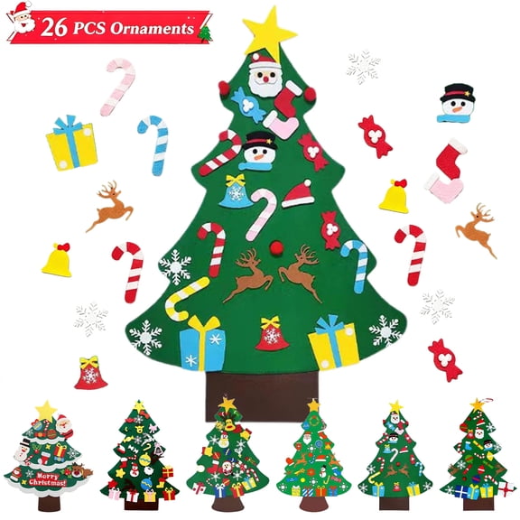 DIY Felt Christmas Tree Set for Toddlers, Door Wall Hanging Xmas Gifts Christmas Decorations Indoor, 3.6FT Family 3D Fake Xmas Tree Decor with 26 pcs Detachable Ornaments