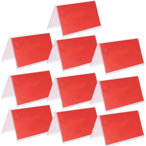 Worgeous 10Pcs Clear Plastic Name Tent Holders    Name Plate for Desk Name Card Tent Holder Desk Sign Frame for Table Office Business Conference Meeting Room Display Stand