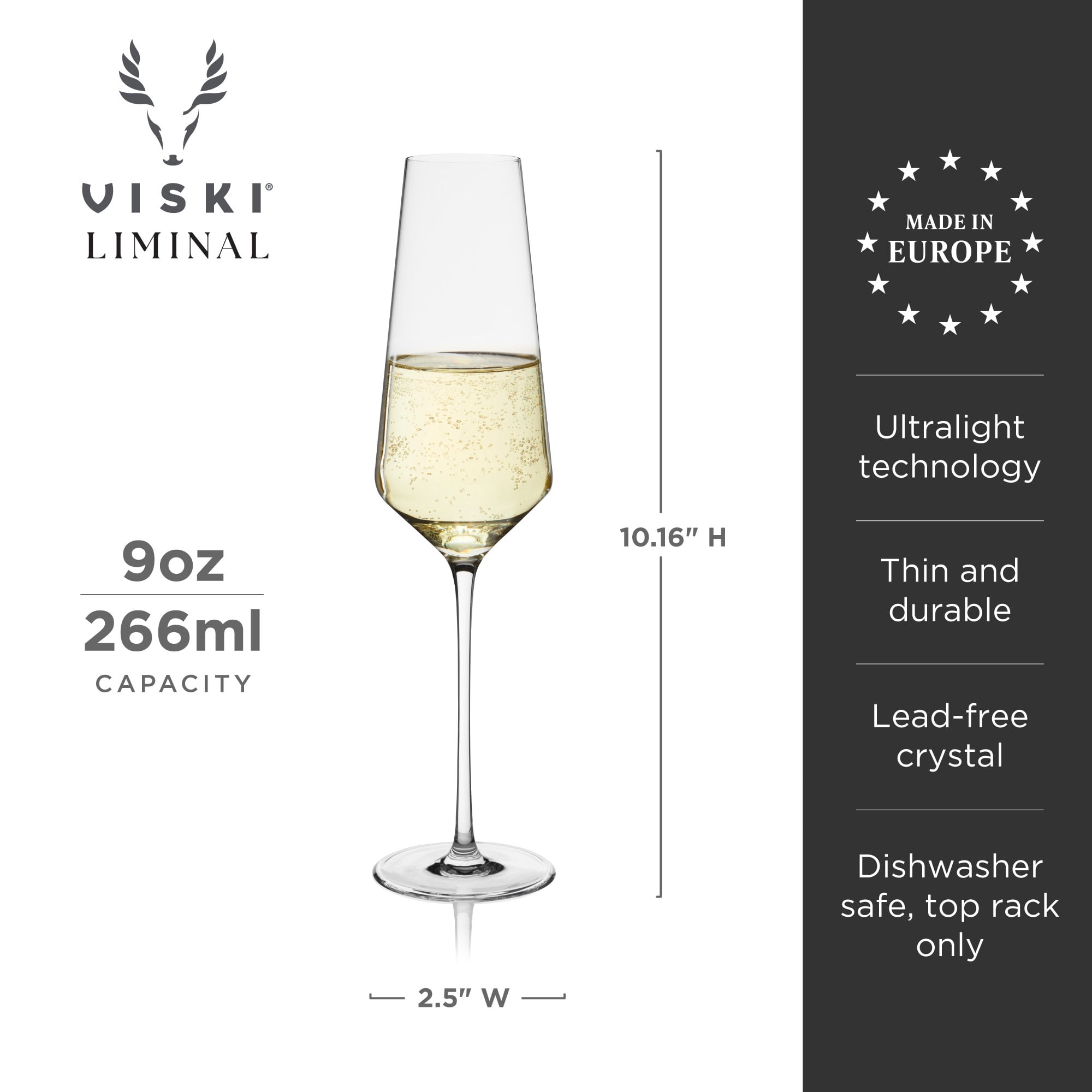 Viski Liminal Crystal Flutes for Home Bar, Wedding Gifts, 9 oz, Set of 2