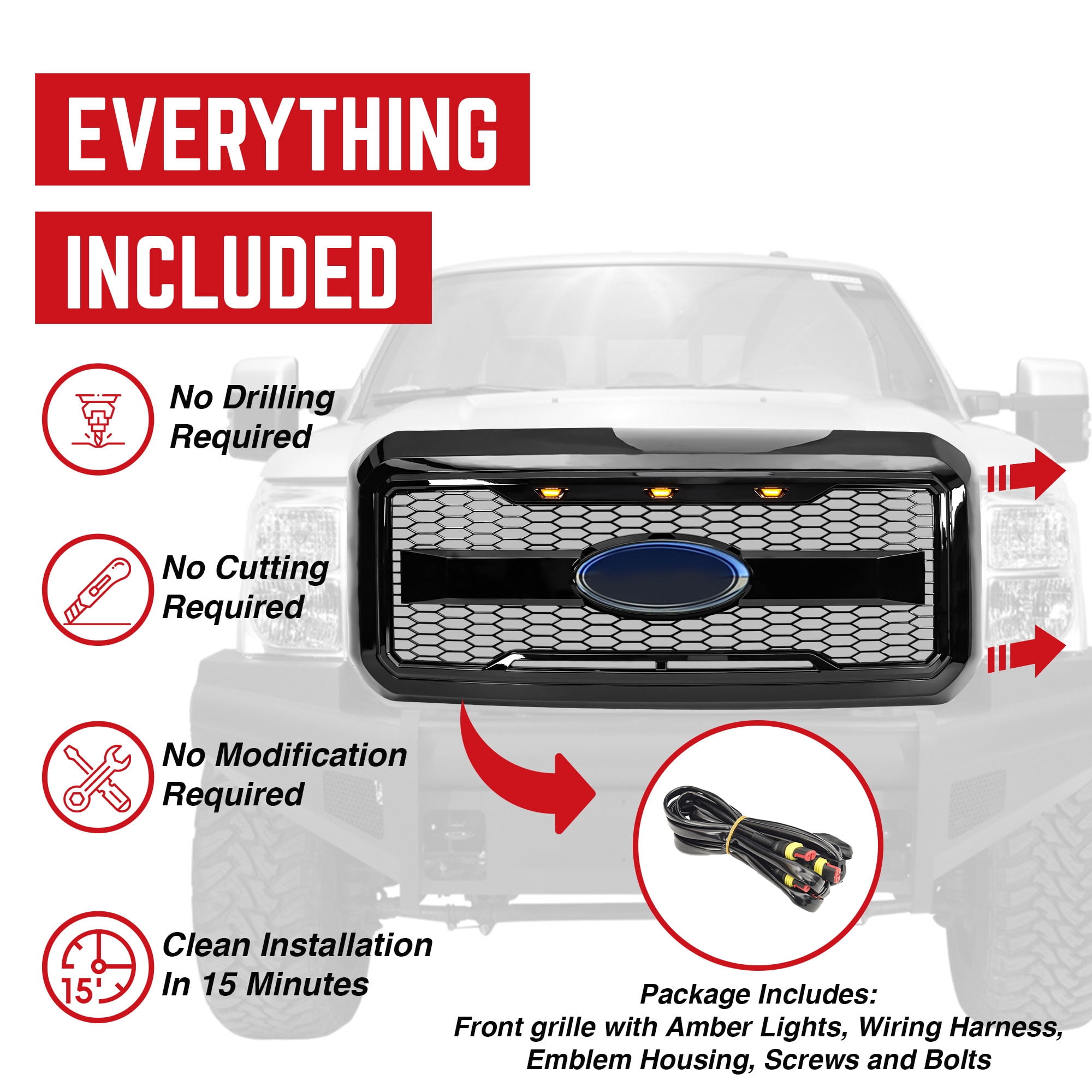 AMERICAN MODIFIED Raptor Style Mesh Grille for 11-16 Ford F250/350/450/550