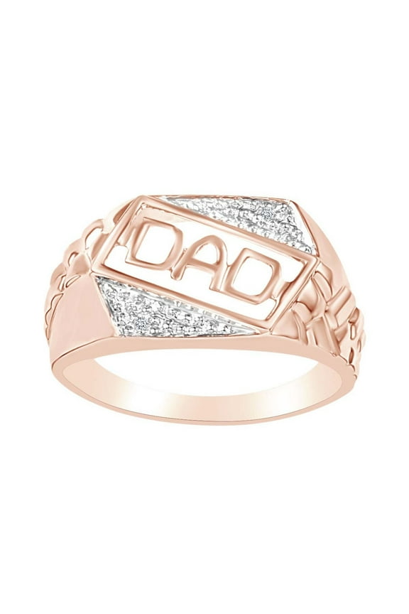 Round White Natural Diamond Accent Dad Band Ring In 10k Solid Rose Gold-12.5