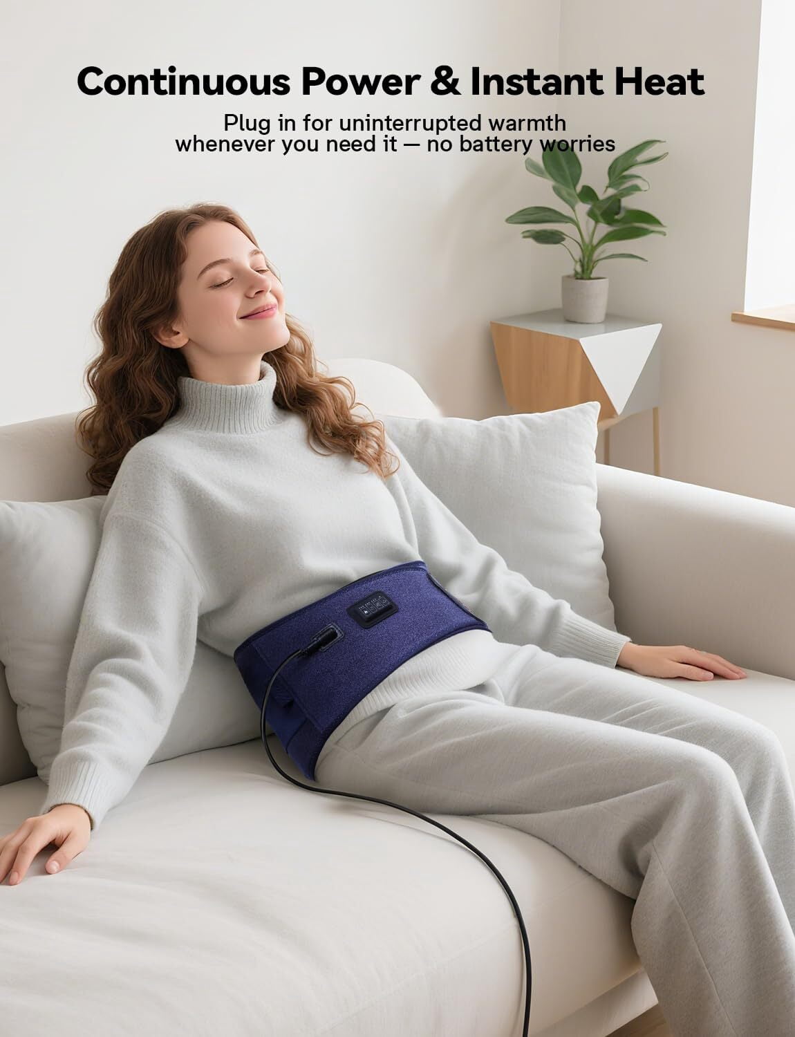 BURRKI Plug-in Heating Pad for Back Pain Relief, 47-60" Lower Back Massager with 3 Heat & 3 Timer & 5 Vibration, Heated Back Lumbar Support Belt for Cramps, Gift for Men & Women