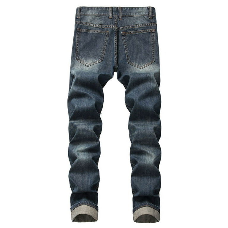 Frontwalk Men's Vintage Jeans Ripped Hole Straight Leg Trouser Fashion  Destroyed Pants 
