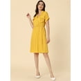 thumbnail image 2 of DARING DIVA Notched Lapel V-Neck Above Knee Elastic Waist Shirt Dress M Yellow, 2 of 6