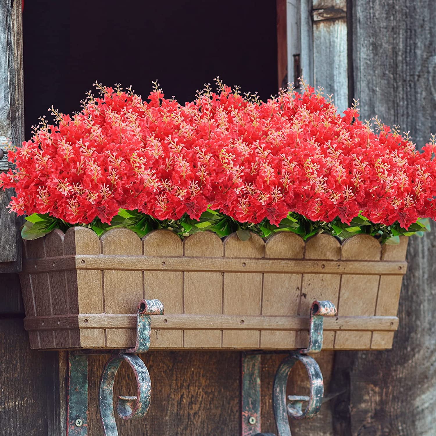 6 Pcs Artificial Wisteria Flowers for Outdoor 13.8'' Faux Hyacinth Flowers for Home Porch Decoration Fake Silk Floral for Wedding Spring Garden Fence Porch Outsides Decor Red