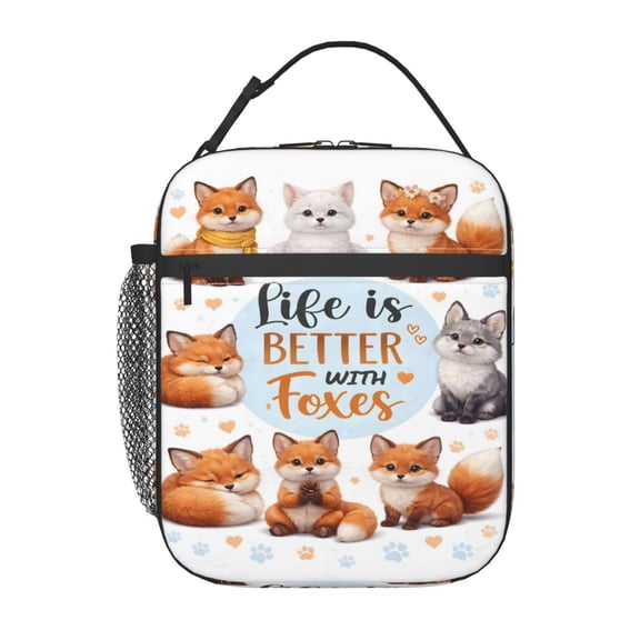 Cute Fox Pattern Lunch Bag Portable Thermal Lunch Box for Men and Women