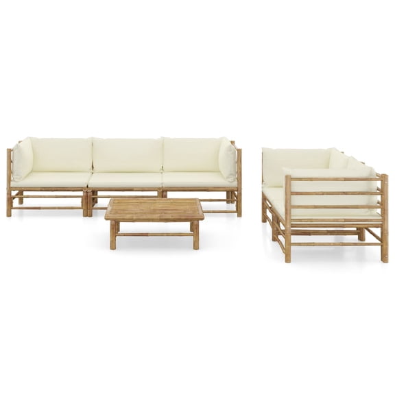 vidaXL 6 Piece Patio Lounge Set with Cream White Cushions Bamboo