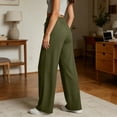 thumbnail image 7 of Women's Soft Fabric Straight Leg Pants with Pockets, Mid Elastic Waist Drawstring, Lightweight Comfortable, Casual Lounge Pants for Summer Beach Work, Womens Pants | UKHCCC,Army Green L, 7 of 7