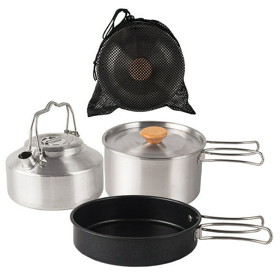 Camping Cookware Set Stainless Steel Campfires Cooking Pot, Pan and Kettle Combos with Storage Bag Outdoor Cook Set