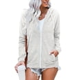 thumbnail image 2 of Womens Full Zip Up Loose Hoodie Jacket with Pockets Comfy Casual Long Sleeve Sweatshirt Drawstring Hoodies Outerwear, Grey White, XL, 2 of 2