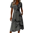 Birthday Dress Short Sleeve Crossover Wrap V Neck Summer Dress A-Line ...