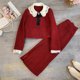 thumbnail image 1 of Conjunto de dos piezas de falda de encaje rojo para mujer, abrigo de cuello de doble capa + Falda larga de línea a, vestido de invierno y otoño, 1 of 5