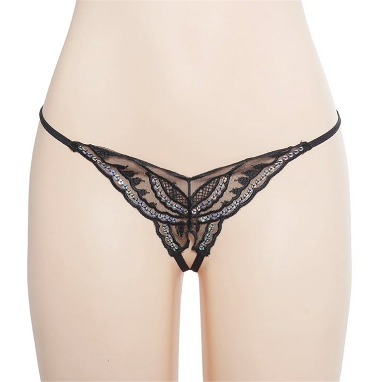 Women G-String Thong Sequin Butterfly Lace Panties Low Waist Elastic  Underwear Underpants