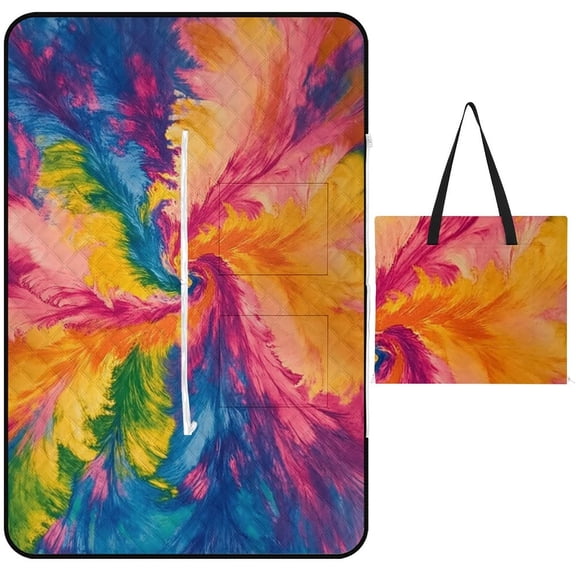 Colorful Tie Dye Vortex Outdoor Picnic Blanket, Foldable Waterproof Beach Mat, Portable Beach Blanket for Beach Camping, Hiking, Family Concerts