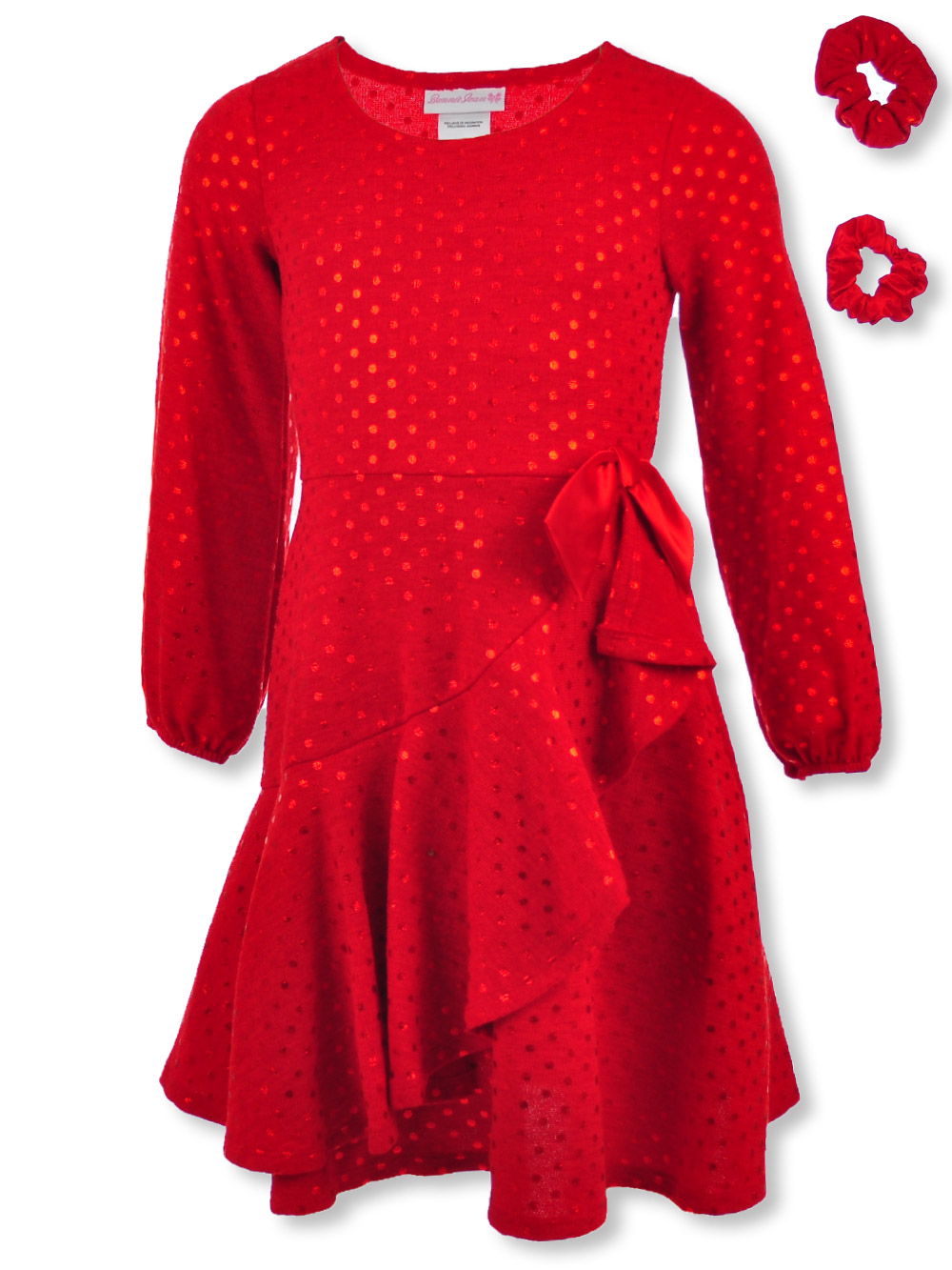 Bonnie Jean Girls' 3Piece Dotted Dress Set Outfit red, 16 (Big Girls