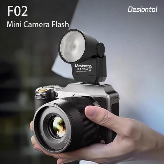 Desiontal F02/F03  Mini Camera Flash, GN8 Speedlight with 97 CRI, Type-C Rechargeable, 300mAh, 49g Ultra-Compact for Mirrorless Cameras