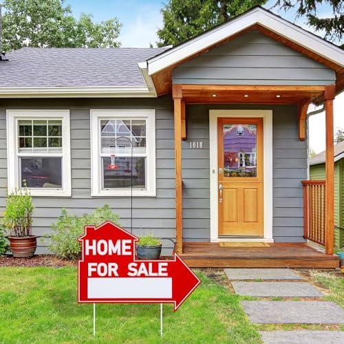6 Pcs Home for Sale Signs with Stakes 12 x 16 Inch Double Sided House Directionals for Sale by Owner Directional Arrow Real Estate Signs for Real Estate Lawn Garden Yard$$Garden & Patio