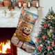 thumbnail image 1 of Papa Divertida Tema: Calcetines de Navidad, fino lino blanco para colgar en escaleras y chimenea, decoración navideña para el hogar, regalo de Navidad. 45cm × 32cm, 1 of 5