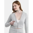 thumbnail image 3 of No Boundaries Brushed Rib Zip Front Hoodie and Flare Pants Set, 2-Piece, Women's XXS-XXL, 3 of 4