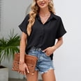 thumbnail image 2 of Lovskoo Summer Tops for Women 2024 Button Down Collared Short Sleeve Shirt Solid Color Loose Top Shirt Black, 2 of 6