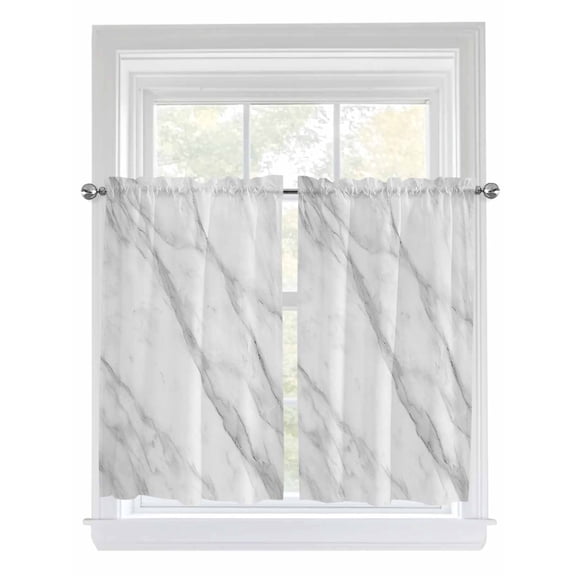 Tier Curtains 45 Inches Long, Marble Window Treatment Curtain Drapes, Modern Grey White Rock Monochrome Simple Small Curtain Drapes for Bathroom Laundry Room, 27.5"x45", 2 Panels