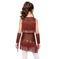 thumbnail image 2 of Aiihoo Kids Girls Tassel Jazz Dance Outfits Fringe Sequin Tops Skirt with Built-in Shorts And Oversleeves Western Cowgirl Wear Brown 14, 2 of 7
