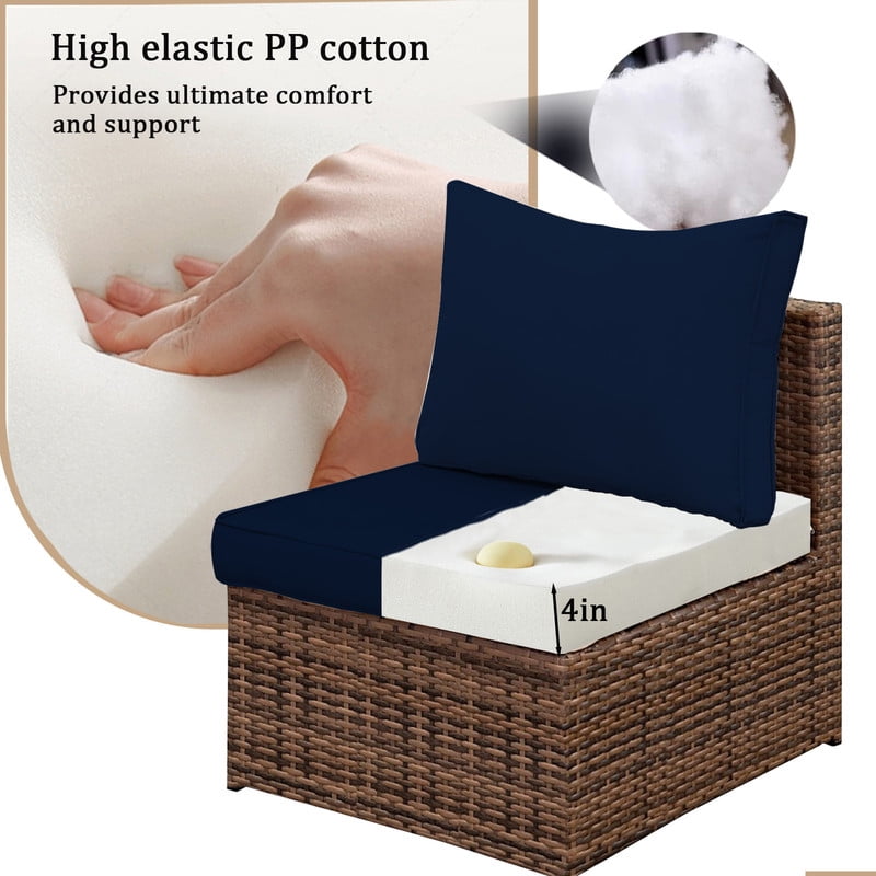 14 Pieces Outdoor sectional cushions replacement set, 4in thick patio furniture cushions, Waterproof Outdoor Couch Cushion,deep seat patio cushions For 6 Seat（Navy blue）