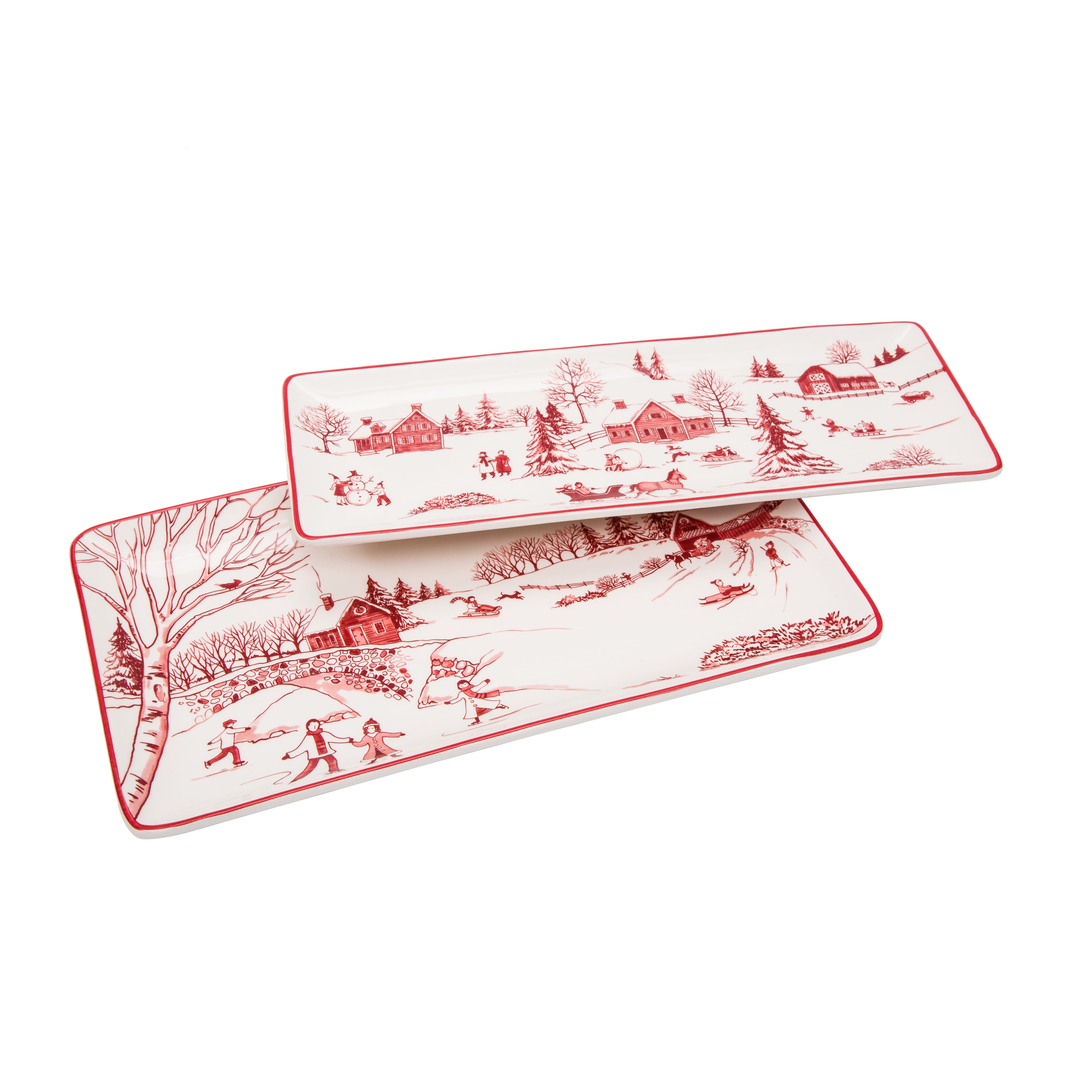 Bico Toile De Jouy Winter Wonderland Ceramic 14 inch Rectangular