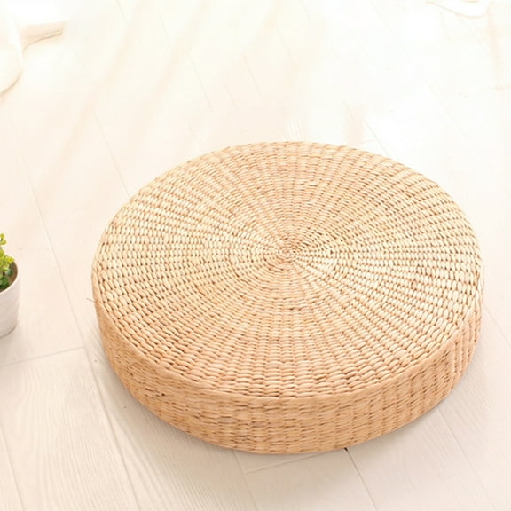 Eonox Handmade Straw Tatami Floor Cushion, 15.35" & 17.3" Round Braided Meditation Pillow for Yoga, Cross-Legged Sitting, Home Decor (2 Sizes, 2" Thick)
