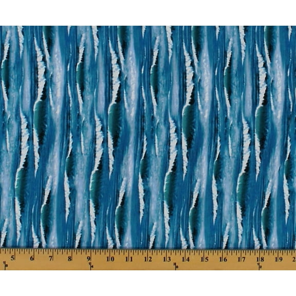 Cotton Landscape Medley Ocean Waves Whitecaps Water Blue Cotton Fabric Print by the Yard (297-blue)