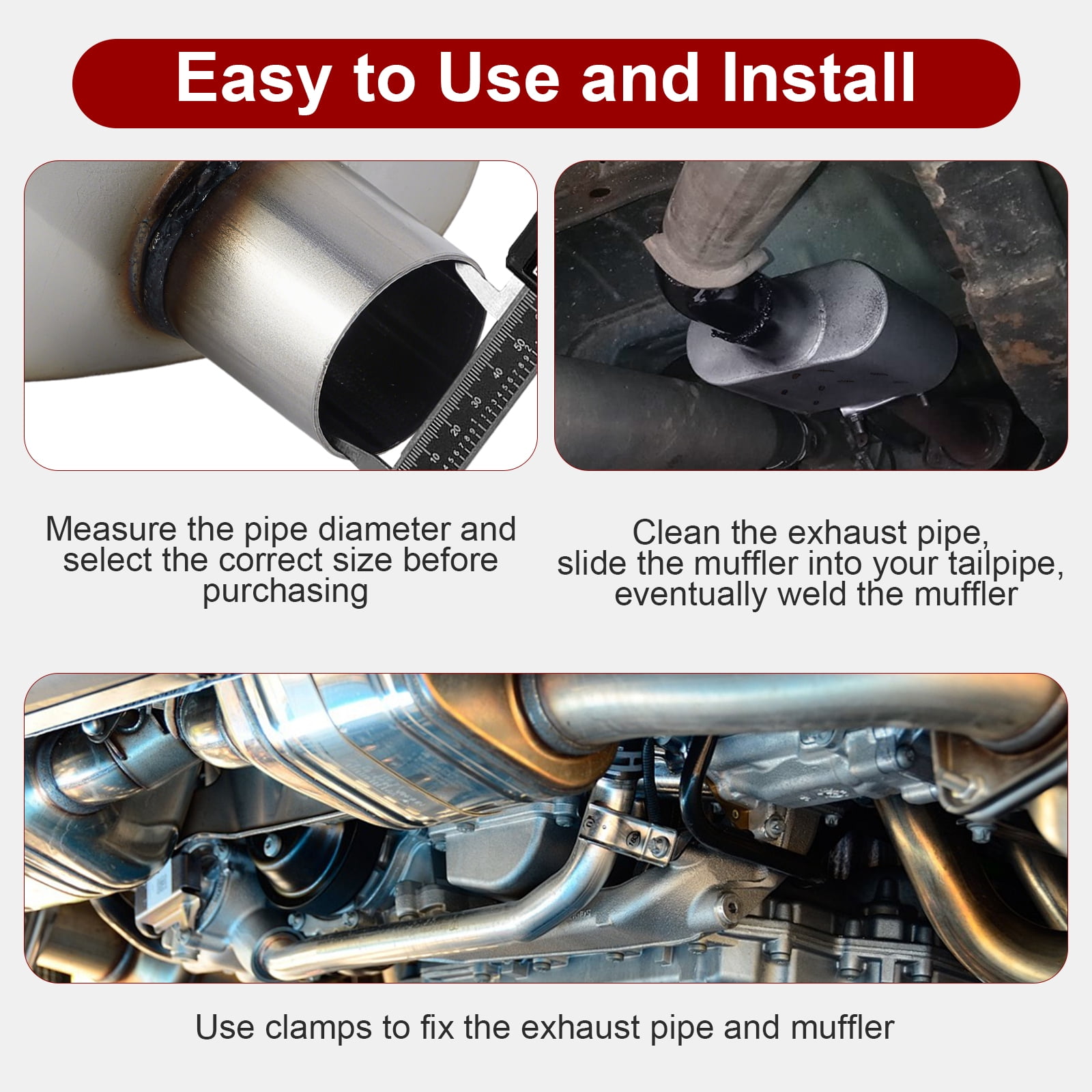 Universal Exhaust Muffler, Single Chamber Performance Muffler for Cars Trucks, Stainless Steel, 3" Inlet/Outlet, Overall Length 13"