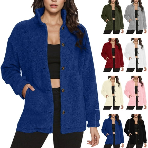 Winter Fleece Jacket for Women Women's Casual Full Zip Up Sherpa Lined Hoodie Sweatshirt Jacket Coat Ndbuld ,Blue,2XL