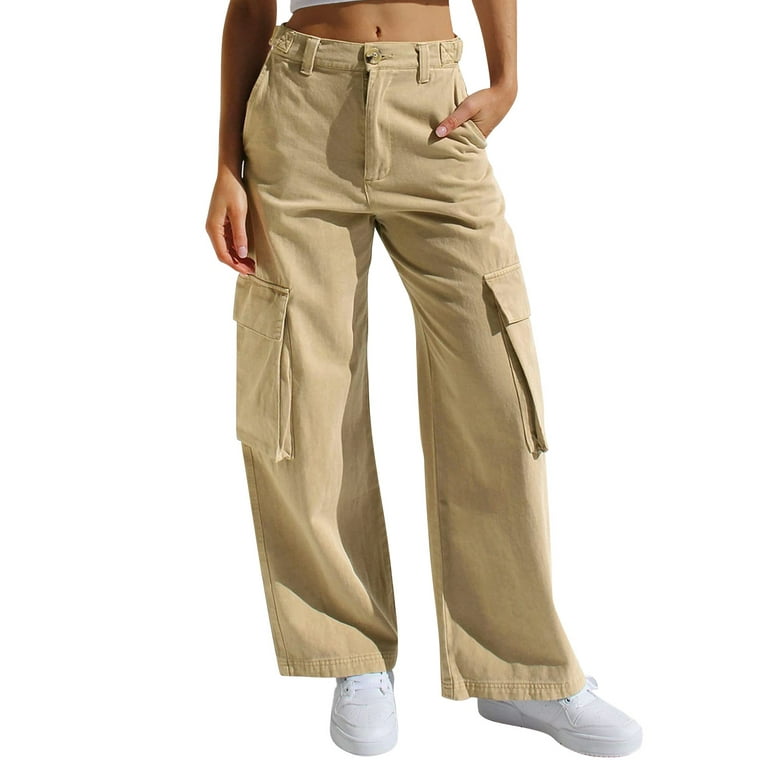 Akiihool Jeans for Women High Waist Stretchy Women's Stretch Pull-On  Destroyed Straight Leg Denim Pants (Khaki,XL) 