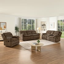 Roundhill Furniture Ardello 3-Piece Reclining Sofa Set, Corduroy Upholstery, with Built-In Power Center, and Storage Console, Chocolate