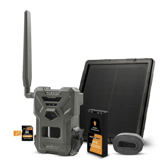 Skypoint FLEX-M Trail Camera, SPLB-10 Solar Panel Bundle with Battery Pack, 32GB Memory Card and Card Reader (4 Items)