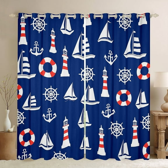 Erosebridal Sea Lighthouse Anchor Curtains for Living Room,Nautical Boat 30%-50% Blackout Curtains Set of 2 (38x45),Curtains Pack of 2 (38x45),Teen Bedroom Decor