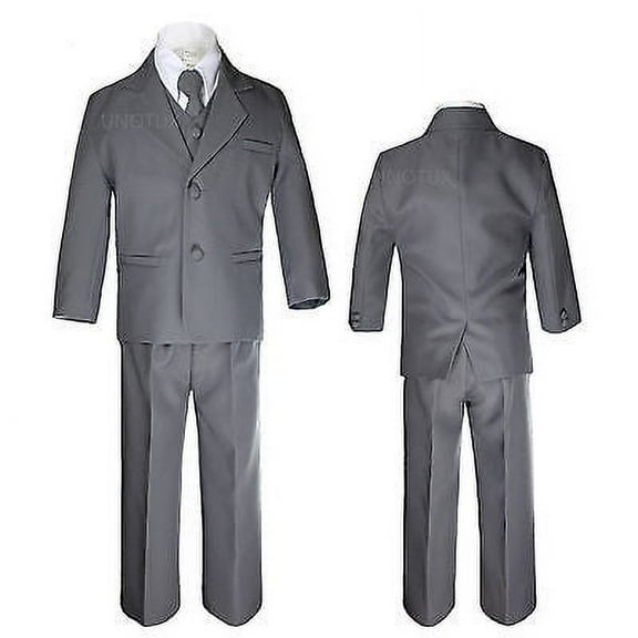 Boys Baby Toddler Kid Party Formal Wedding Dark Grey Tuxedo 5pc Suits Set Sz S-7