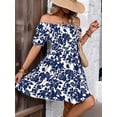 thumbnail image 4 of Women'S Tie Back Off Shoulder Wrap Layer Ruffle Short Sleeve Mini Dress Blue S, 4 of 8