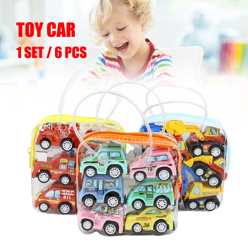 Toddler Boy Fireman Truck Cars Models 6 Pack Pull Back Vehicle Set Car Kids Toy