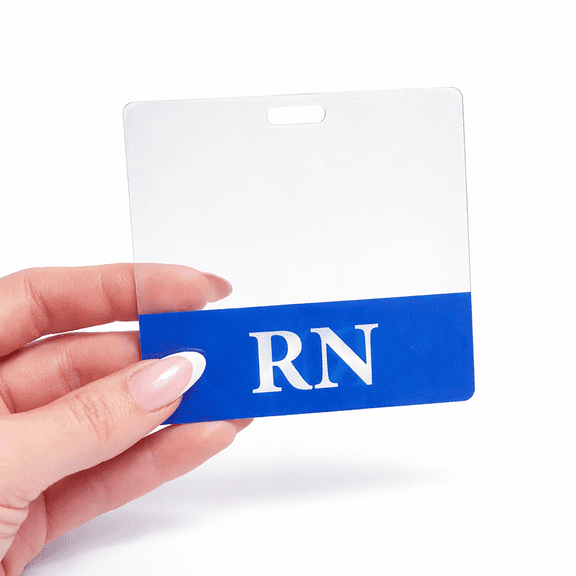 Clear Blue "RN" Badge Buddy - Heavy Duty Horizontal Badge Buddy for Registered Nurses - Spill Proof & Tear Resistant Cards - 2 Sided - Quick Role Identifier ID Backers - USA Printed by Specialist ID