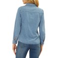 thumbnail image 4 of Unique Bargains Women's Classic Collar Long Sleeves Casual Button Down Denim Shirt, 4 of 8