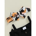 thumbnail image 5 of Infant Baby Girls Halloween Outfits Long Sleeve Bow Cami Romper Pumpkin Flare Pants Set Hairband Cute Fall Clothes, 5 of 8