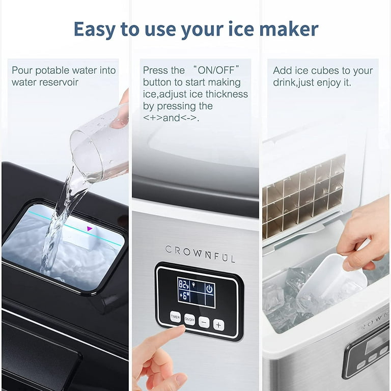  CROWNFUL Ice Maker Machine Countertop, 40LBS/24H, 24 Clear Ice  Cubes in 13 Mins, Auto Self-Cleaning, LCD Display, Compact Portable Ice  Maker with Scoop and Basket for Home/Office/Kitchen/Bar : Appliances