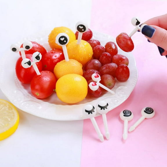 10Pcs reusable eye mini fruit fork sign cartoon kids food picks desert toothpick