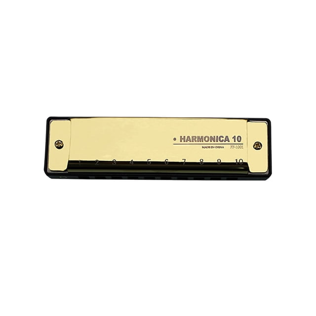 10-Hole C Key Blues Harmonica for Kids, Students & Adults - Beginner-Friendly Musical Instrument with Exquisite Workmanship, Accurate Tone & Logo Included - Gold Color, Stainless Steel/ABS/Phosphor