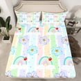 thumbnail image 2 of Homewish Cartoon Blossoms Floral Queen Sheet Sets for Kid, Dreamy Rainbow Flat Sheet, Colorful Stripes Lines Queen Fitted Sheet, Microfiber Bedroom Decor, 4-Piece, 2 of 7