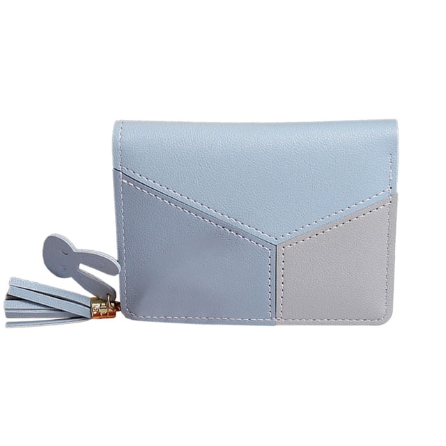 1 billetera corta con cremallera para mujer con borlas, billetera plegable simple y multifuncional azul