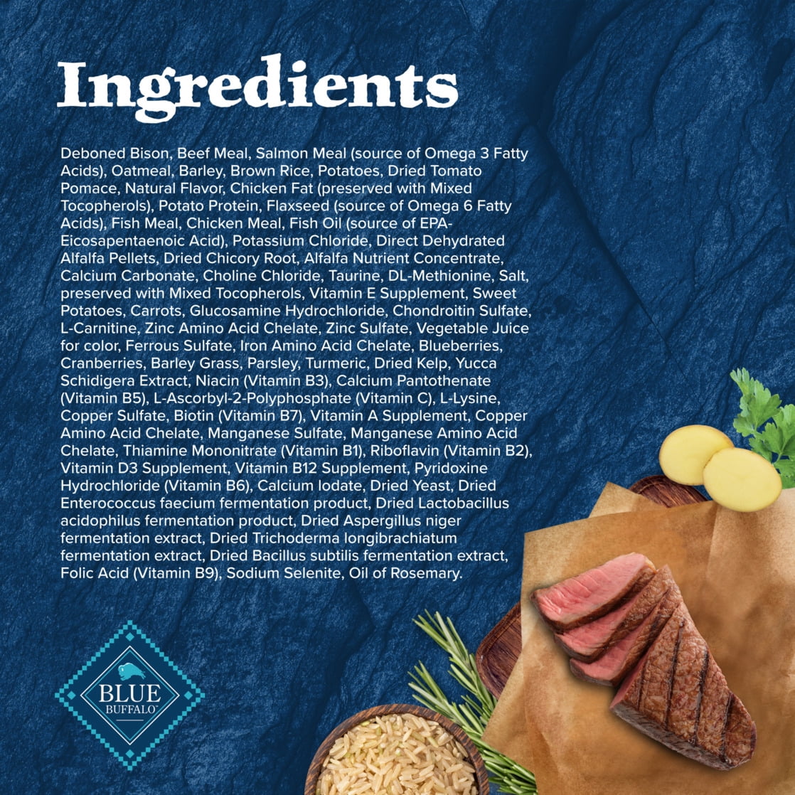 Blue Buffalo Wilderness Natural High-Protein Dry Food for Large Breed Dogs, Bison, 28-lb bag.