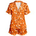 thumbnail image 4 of MEZZALL Pajama Sets For Women 2 Piece Comfortable Halloween Home Sleep Lapel Collar Tie Front Ruffle Short Sleeve Tops Elastic Waist Ruffle Shorts Stylish Pjs, 4 of 4