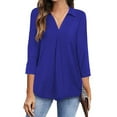 thumbnail image 3 of MAWCLOS Womens 3/4 Sleeve V Neck Shirts Lapel Tunic Tops Casual Work Tops Classic Solid Color Blouse Loose Fit, 3 of 6